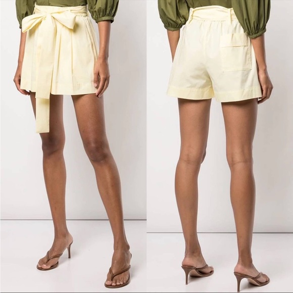 NWT Staud Women’s Yellow High-Rise Belted Shorts Size 0 - Picture 1 of 16